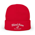 Embroidered "Whiskey River" Knit Beanie - Cozy Winter Hat with Distressed Logo